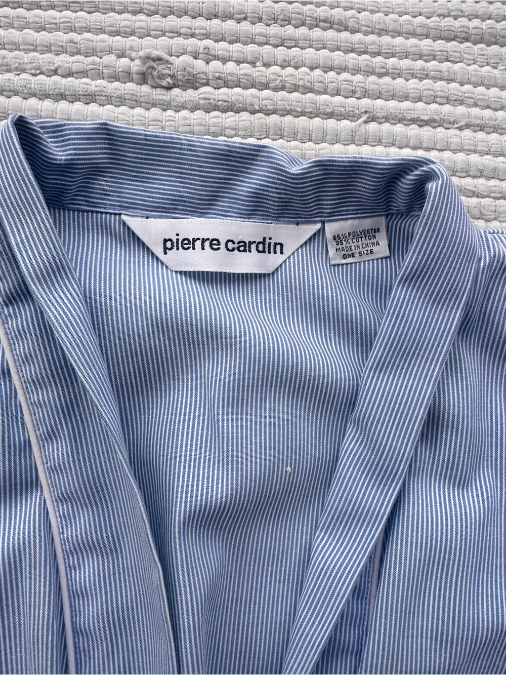 Vintage Pierre Cardin Blue Stripe Robe Duster Kimono Lounge Coverup OS - Picture 7 of 14
